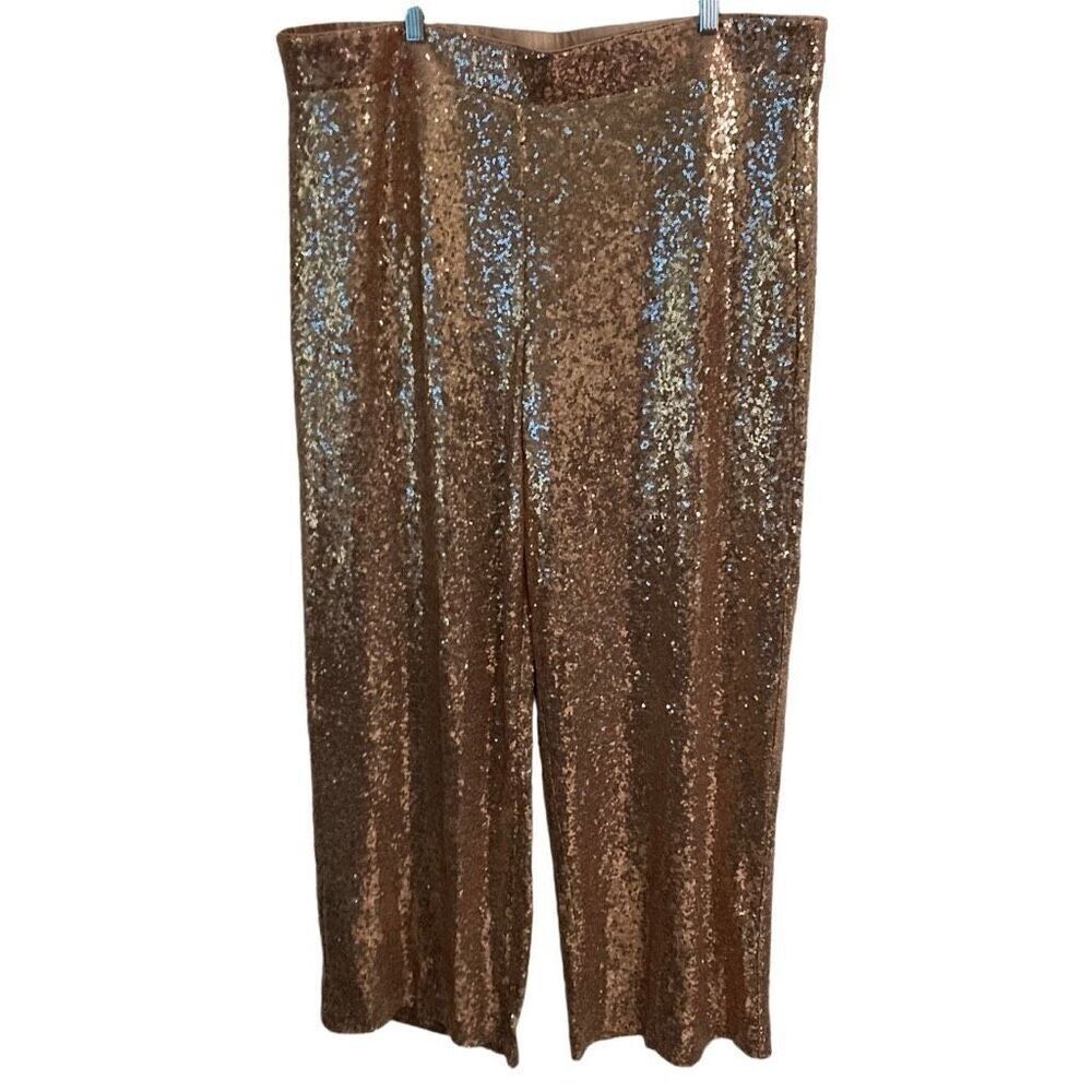 Torrid Sequin Flex Pull On Wide Leg Pants Women’s 3X Champagne Gold‎ High-rise